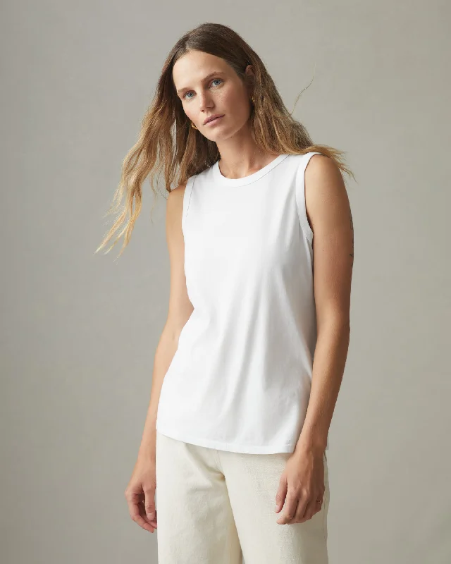 Classic Cotton Muscle Tank - White one shoulder tank