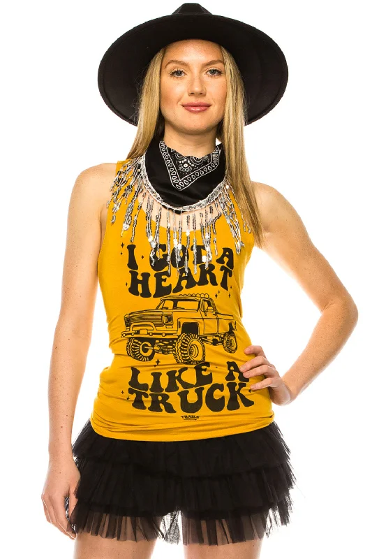 I GOT A HEART LIKE A TRUCK MUSTARD TANK TOP lace tank top