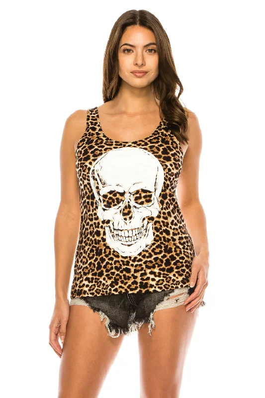 SKULL LEOPARD TANK TOP off shoulder tank