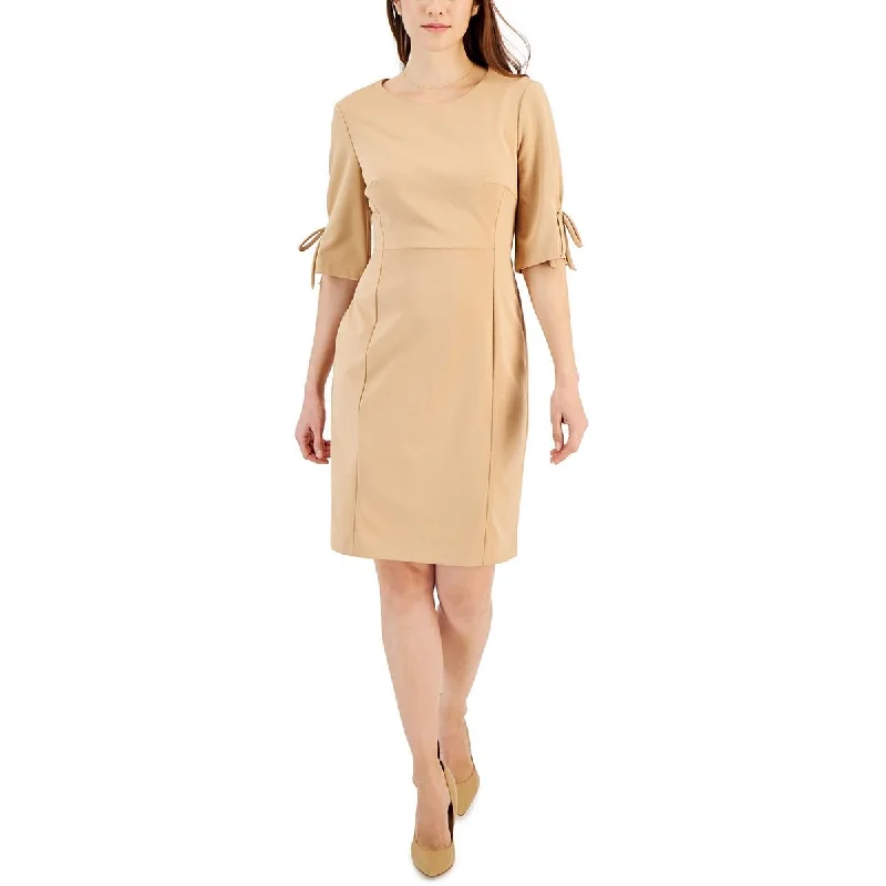 Petites Womens Fitted Midi Wear To Work Dress Tunics Silk luxurious