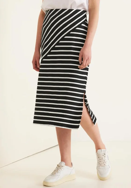 Street One Cross Over Striped Midi Skirt, Black & White denim skirt casual