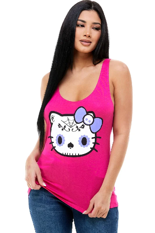 SUGAR SKULL  KITTY TANK TOP white tank top