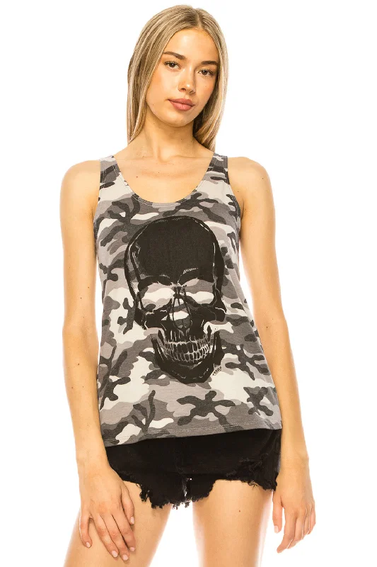 BLACK SKULL CAMO TANK TOP crew neck tank