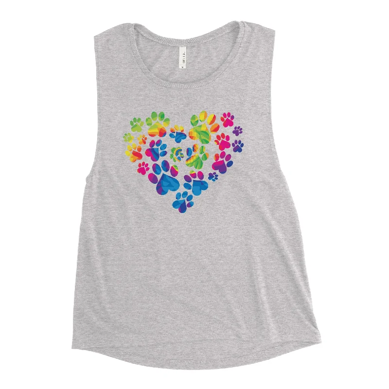 Anniversary Paw Print Love Ladies’ Athletic Tank slim fit tank