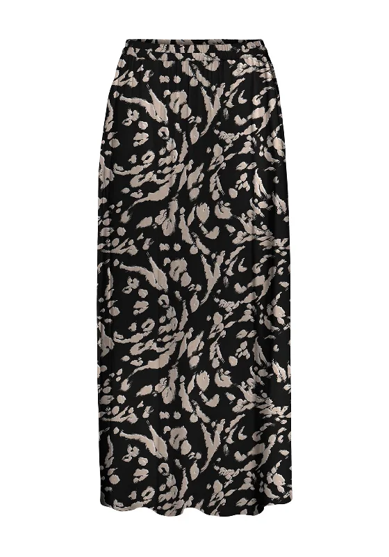 Vero Moda Abstract Print Maxi Skirt, Black ruffled skirt detail