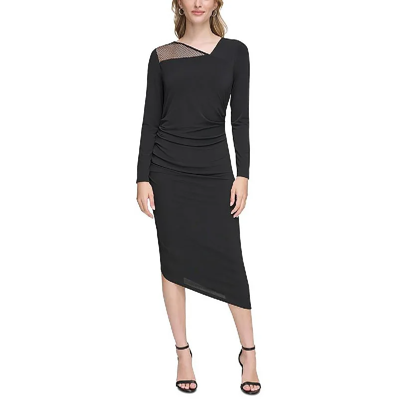 Womens Asymmetric Polyester Sheath Dress Square Neckline Feminine