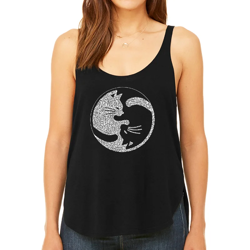 Yin Yang Cat  - Women's Premium Word Art Flowy Tank Top sheer tank top