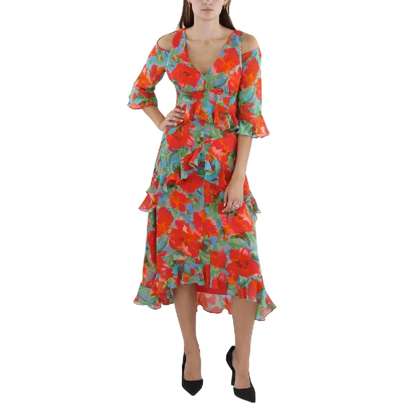 Womens Floral Print Midi Fit & Flare Dress Tunics Bestseller popular