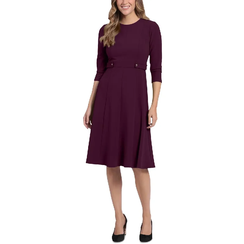 Petites Womens Crepe 3/4 Sleeves Fit & Flare Dress Tunics Essential wardrobe