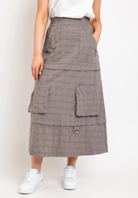 My Soul Pocket Detail Textured Midi Skirt, Sand velvet skirt plush