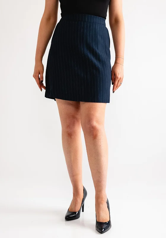 B.Young Midde Pinstripe Mini Skirt, Navy denim skirt durable