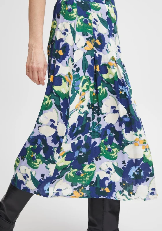 Fransa Floral Printed Midi Skirt, Lavendar Mix belted skirt waist