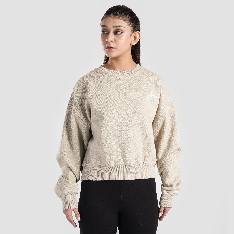 Vital Edge Crop SweatShirt (Beige) Hoodie with Mock Neck Collared Structured