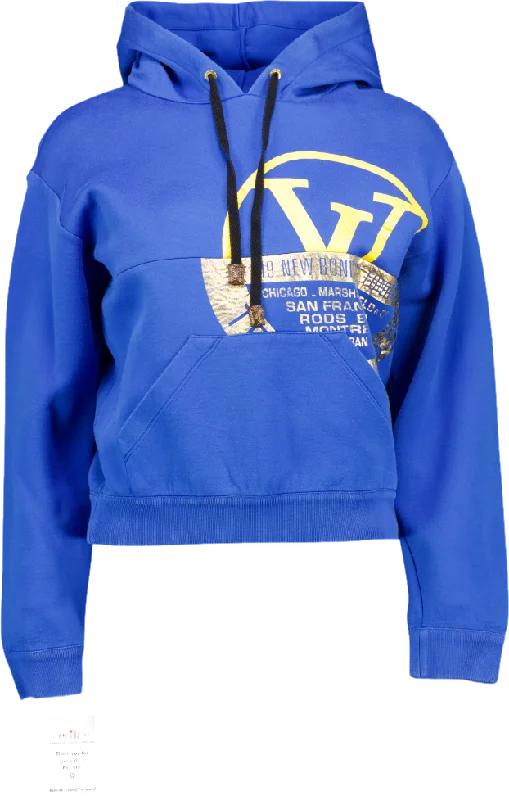 Louis Vuitton Blue Cropped Logo Embossed Hoodie UK XS Hoodie with Hem Embroidery Detailed Premium