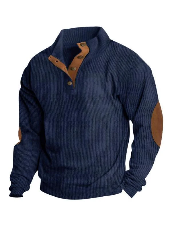 Stand Collar Corduroy Men Sweatshirt Hoodie with Relaxed Fit Easy Casual