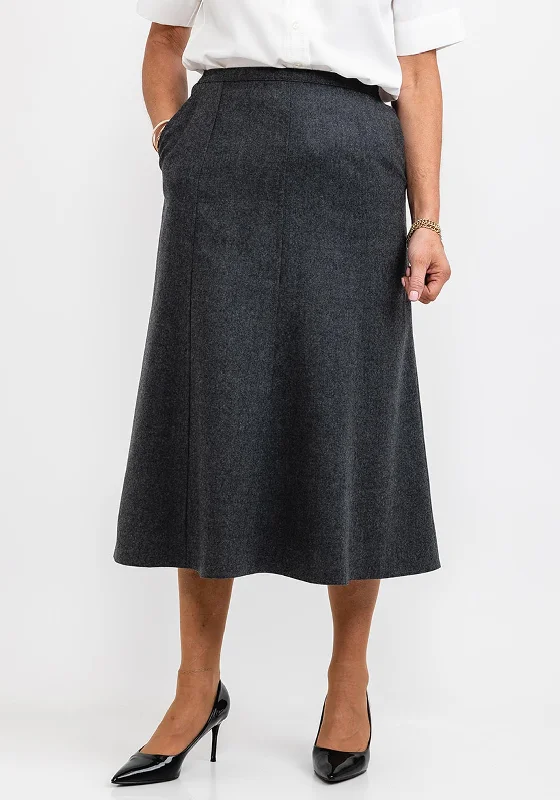 Brendella A Line Wool Midi Skirt, Charcoal velvet skirt sumptuous