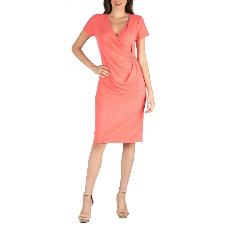 Plus Womens Faux-Wrap Casual Shift Dress Tunics Travel practical