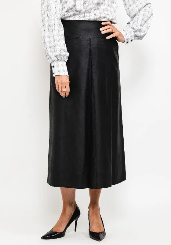 Camelot Faux Leather A Line Skirt, Black ribbed skirt waist