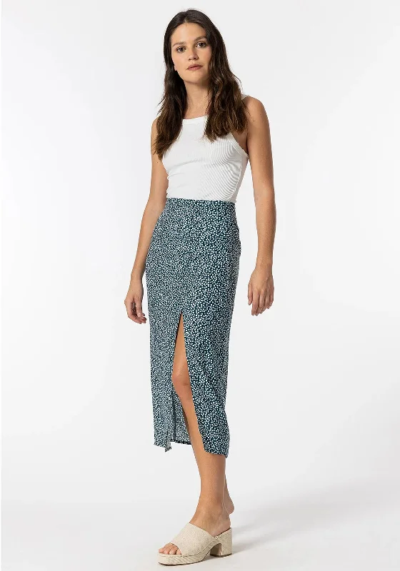 Tiffosi Polka Dot Print Split Leg Midi Skirt, Turquoise elastic waist skirt