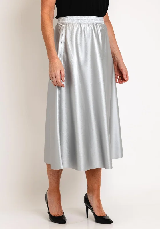 Malissa J One Size Faux Leather A-line Midi Skirt, Silver wool skirt breathable