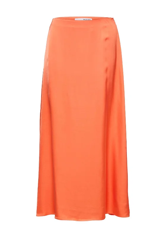 Selected Femme Franziska Satin Maxi Skirt, Emberglow high waist skirt