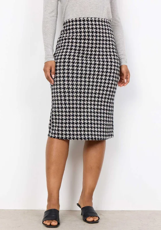 Soyaconcept Idina Houndstooth Pencil Skirt, Black and White asymmetrical skirt cut