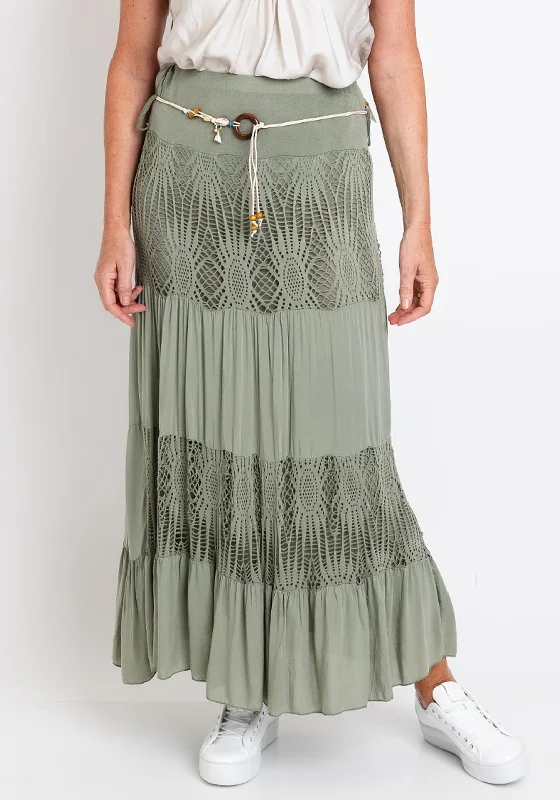 The Serafina Collection One Size Tiered Skirt, Green corduroy skirt durable