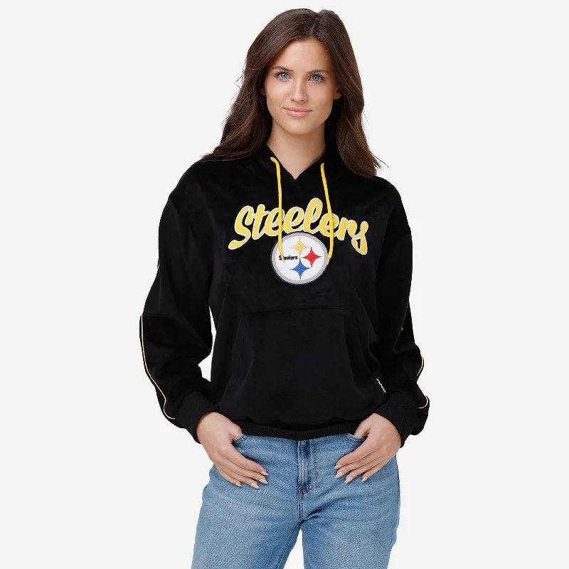 Pittsburgh Steelers Womens Velour Hooded Sweatshirt Hoodie with Sequins Glamorous Eye-catching