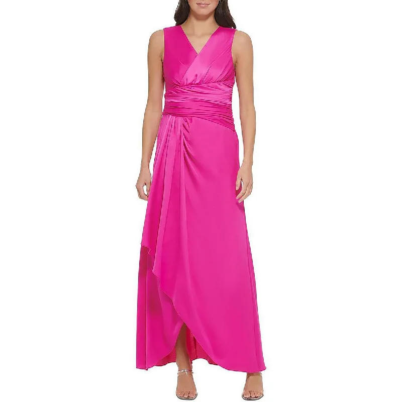 Womens Satin Ruched Evening Dress Cowl Neckline Elegant