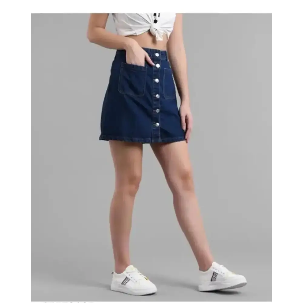 Trendy Latest Women Fancy Blue Denim Modern Skirts/Shorts For Girls pleated skirt texture