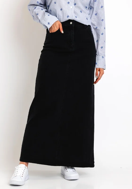 Vero Moda Billie Denim A-Line Maxi Skirt, Black linen skirt light