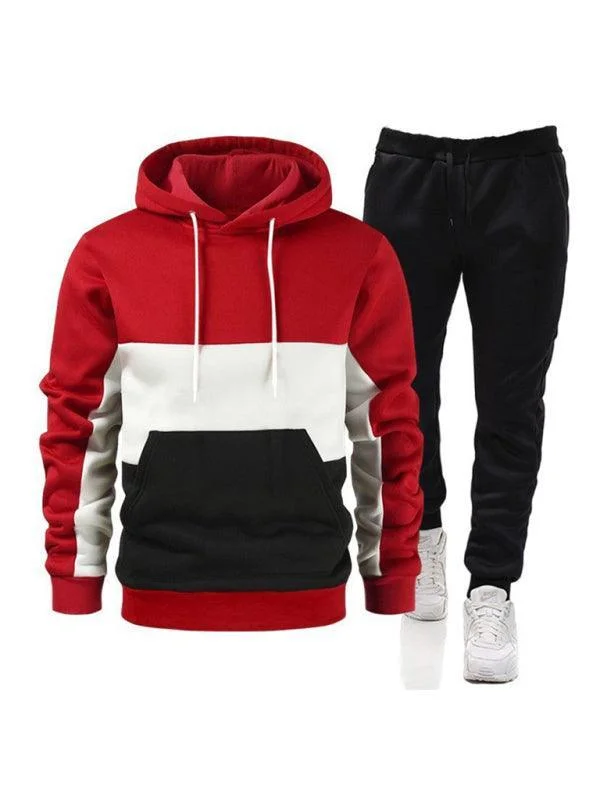 Spliced Hoodie Men Tracksuit Hoodie with Color Block Contrast Stylish