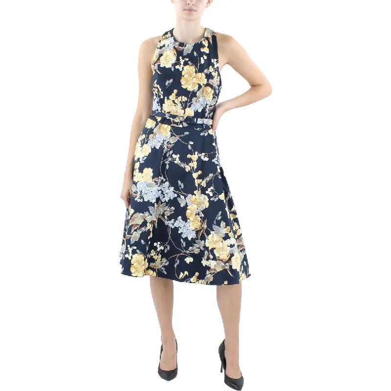 Womens Floral Midi Fit & Flare Dress Tunics Fashionable trendy