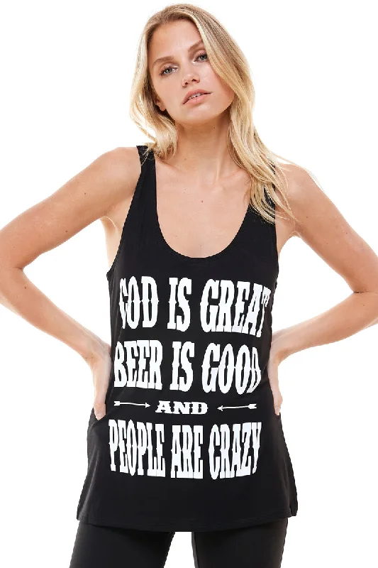 GOD IS GREAT BEER IS GOOD TANK TOP lime green tank