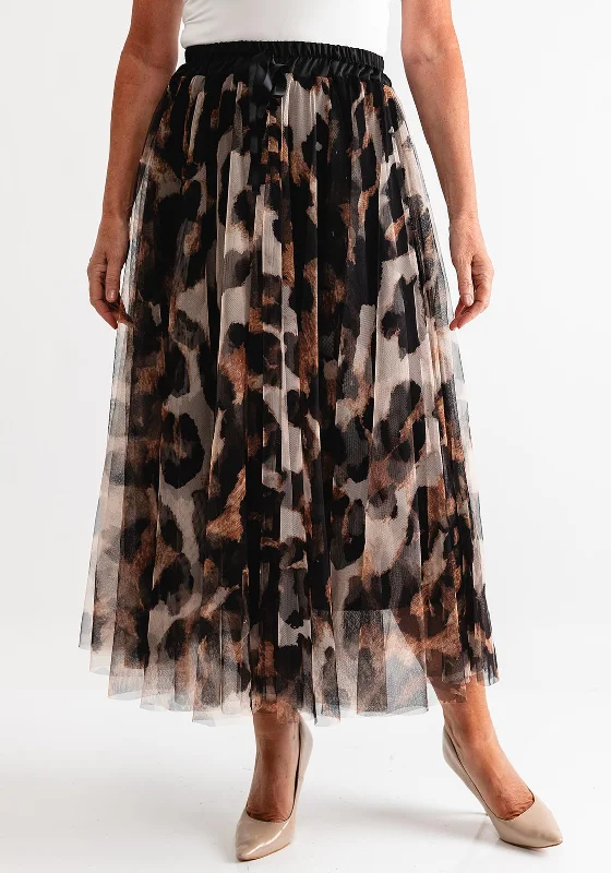 d.e.c.k by Decollage Tulle Midi Skirt, Leopard Print high slit skirt