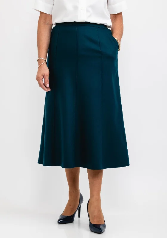 Brendella A Line Wool Midi Skirt, Petrol linen skirt light