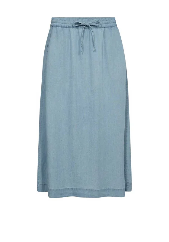 Freequent Carly Tie Skirt, Light Blue Denim silk skirt smooth