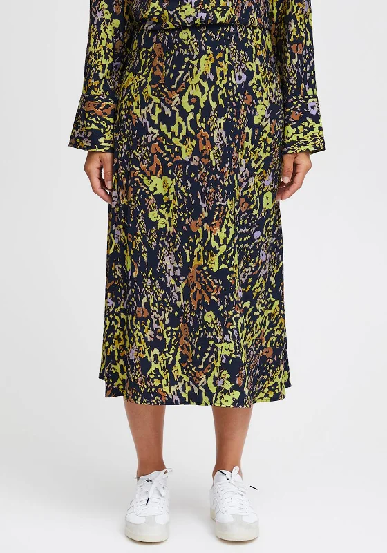 Ichi Floral Print A-line Midi Skirt, Total Eclipse zip skirt side