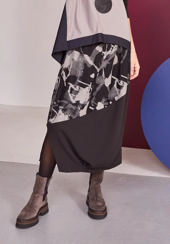 Naya Half Abstract Print Midi Skirt, Black summer skirt style