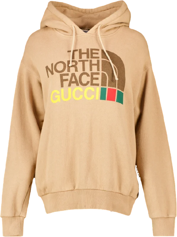 Gucci X The North Face Beige Oversized Logo Hoodie UK XXS Hoodie with Hem Lace Feminine Delicate