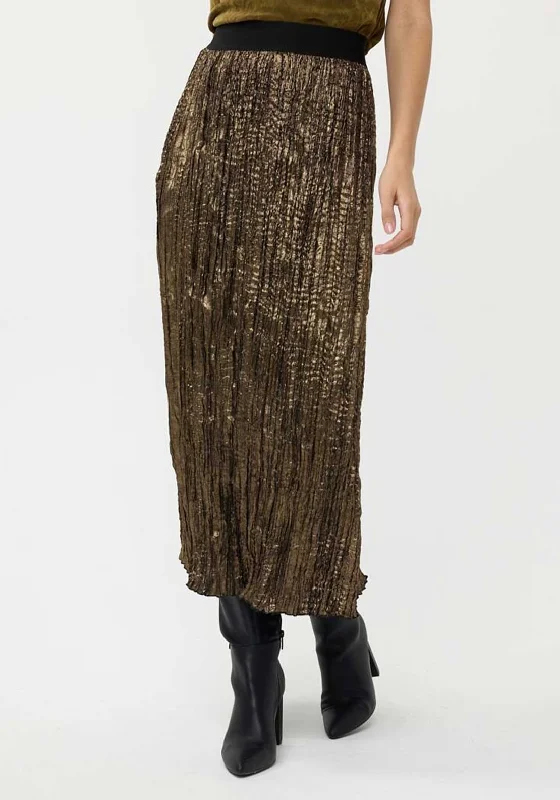 Esqualo Crushed Foil Skirt, Gold wool skirt sturdy