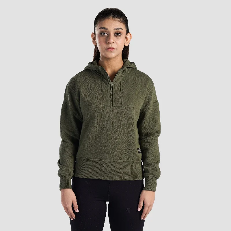 Arcadia Half Zip Hoodie (Olive) Hoodie with Button Placket Classic Preppy