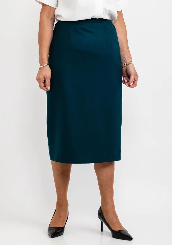 Brendella Pencil Wool Midi Skirt, Petrol cashmere skirt rich