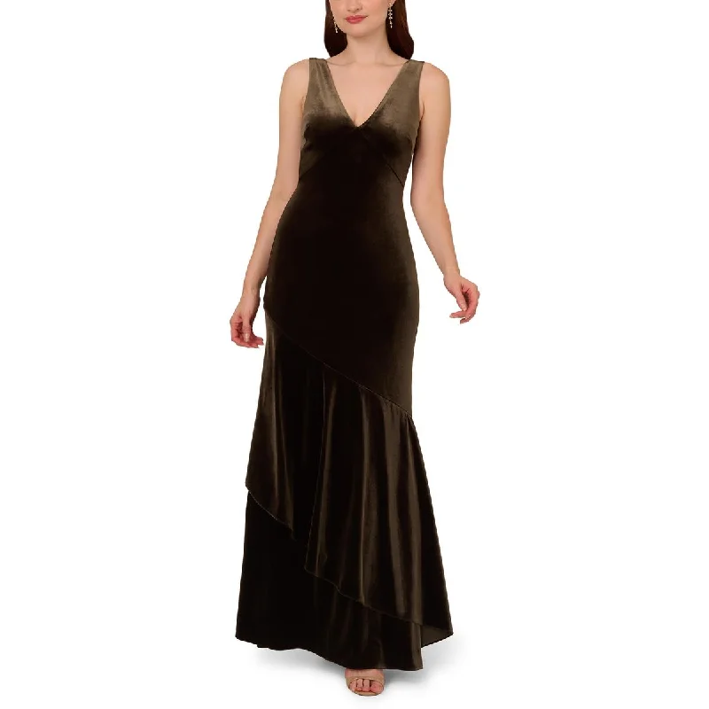 Womens Velvet Flounce Hem Evening Dress Tunics Stylish elegant