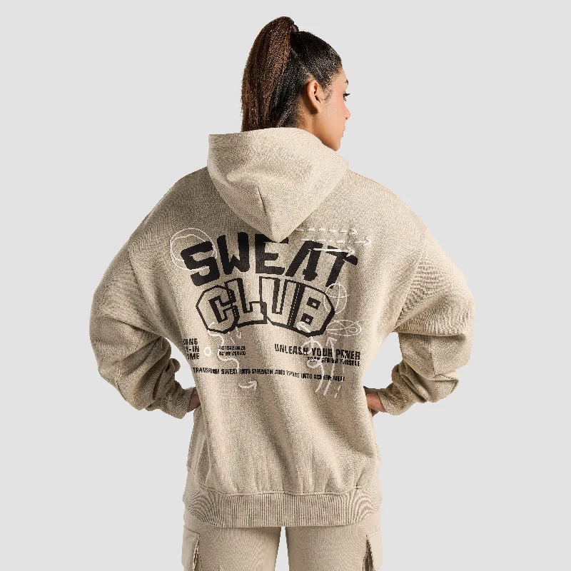 Sweat Club Oversized Hoodie (Beige) Hoodie with Full-Zip Functional Layering