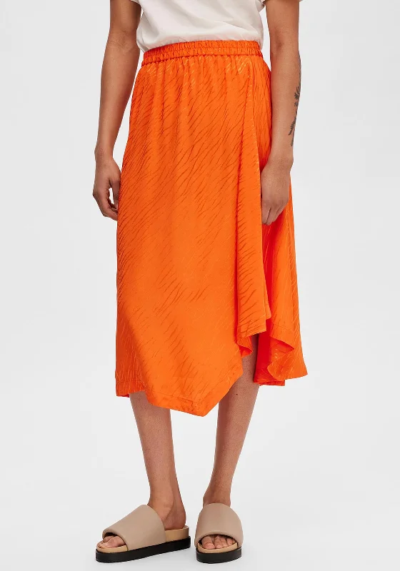 Selected Femme Abienne Satin Midi Skirt, Orangeade wrap skirt elegant