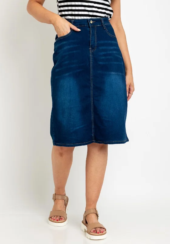 Serafina Collection Knee Length Skirt, Dark Wash Denim cashmere skirt fine