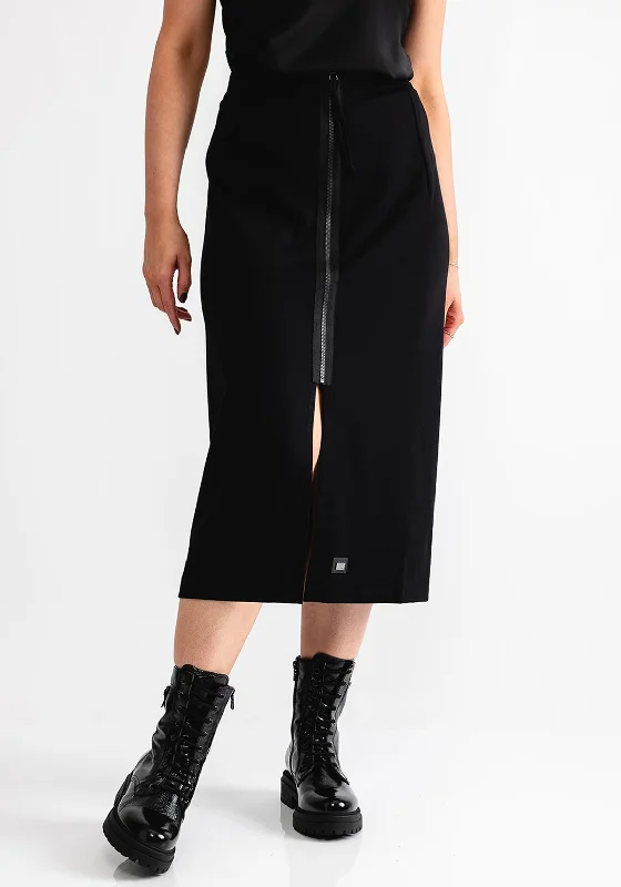 Naya Zip Front A-Line Skirt, Black silk skirt luxurious