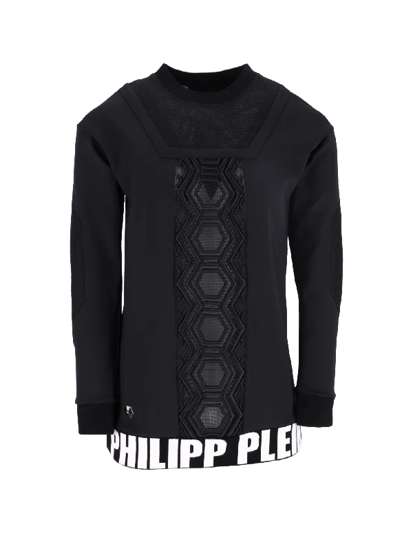 logo-hem mesh sweatshirt Hoodie with Emblem Brand Identity