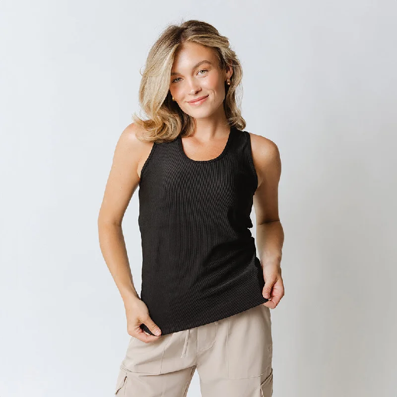 Ribbed Scoop Tank, Black lavender tank top